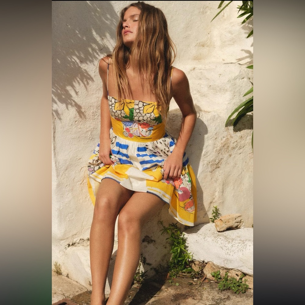 New ZARA Fruit Print Poplin Dress - Picture 6 of 12